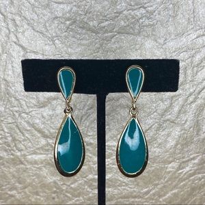 Vintage Teal Enamel Dangle Clip On Earrings